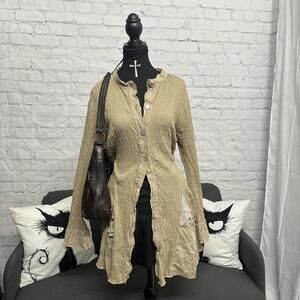 Caty Lesca Paris beige crinkled long cardigan with lace details Size 6 bohemian